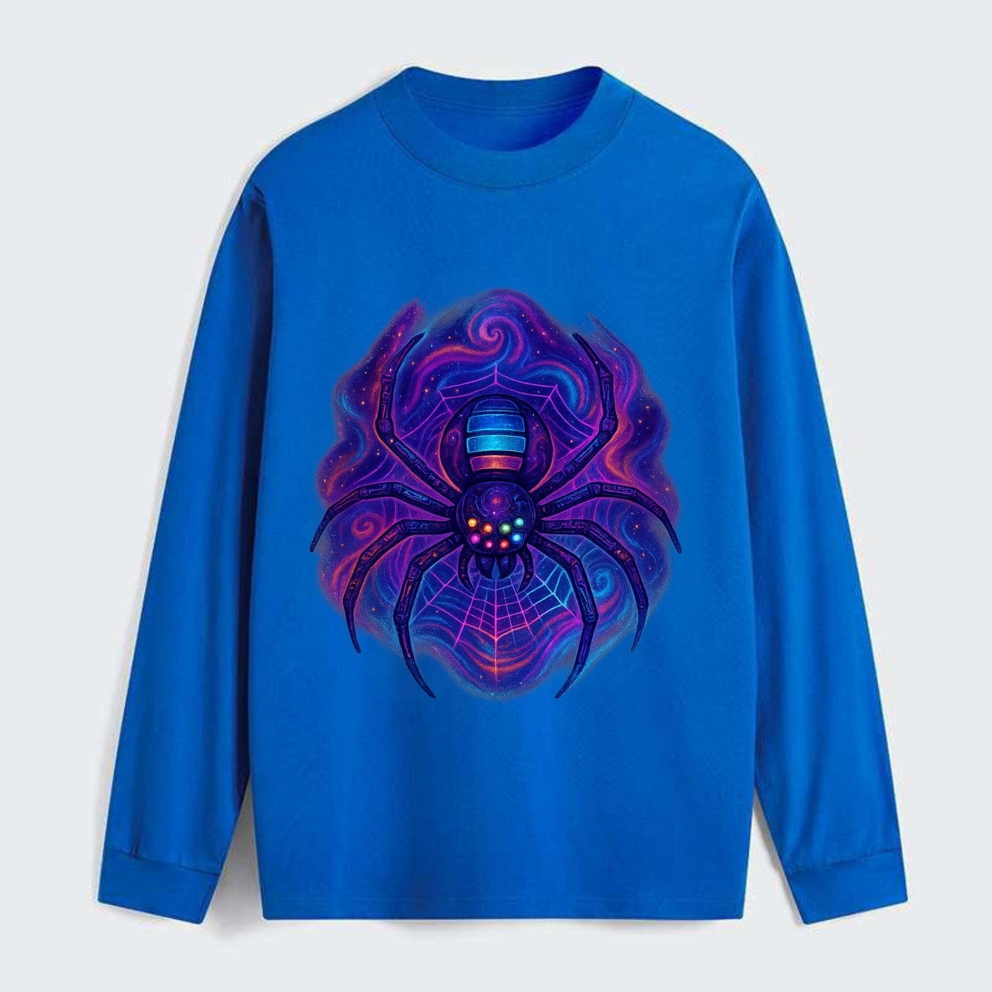 Tech spider with legs showing circuit board patterns, web glowing in - Classic Long Sleeve Shirt - Blue