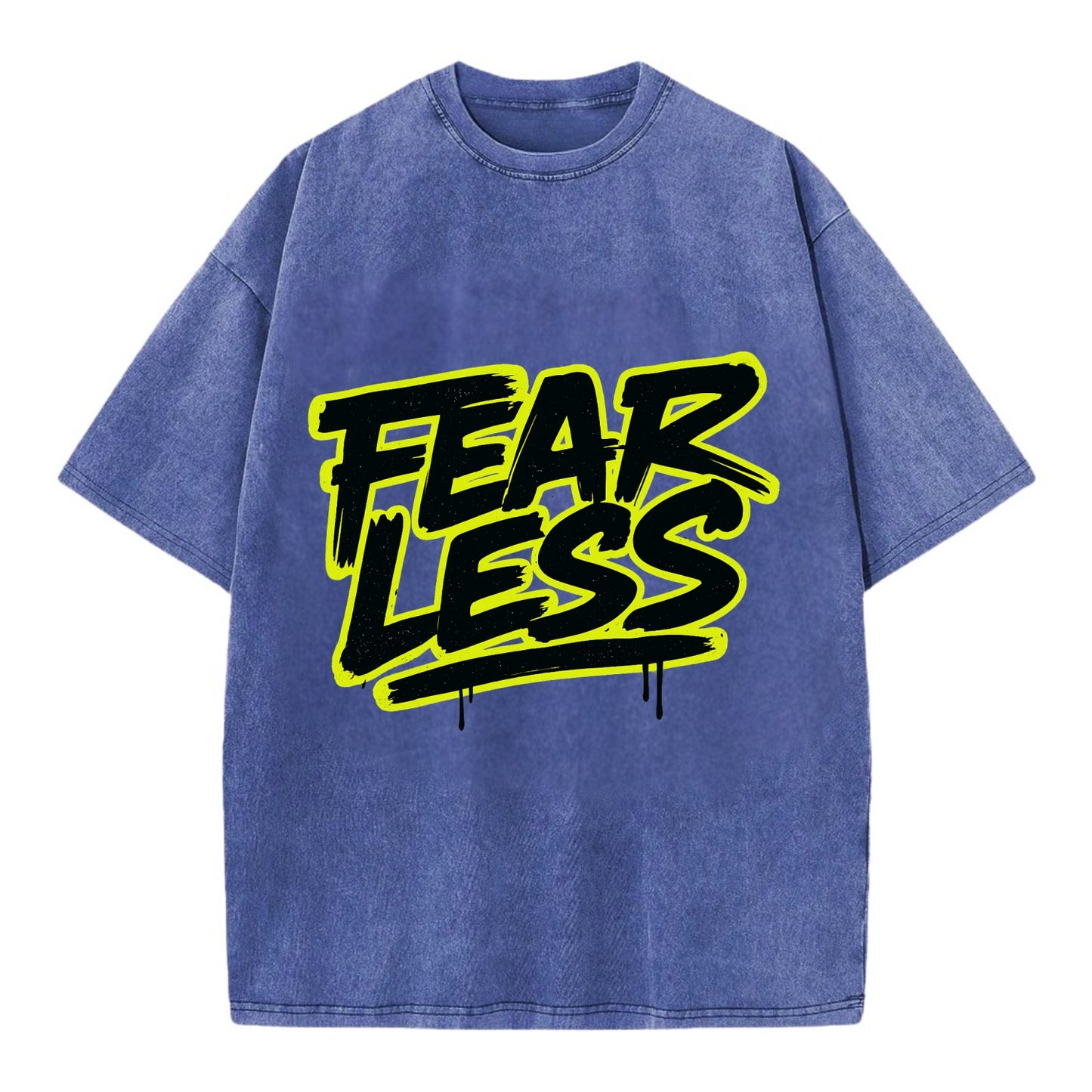 Bold typography design - "FEARLESS" - courage, bravery, facing challenges head on - Vintage T-shirt - Blue
