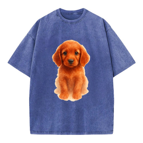 Baby Irish Setter Puppy - mahogany red coat, feathered ears, friendly eyes, - Vintage T-shirt