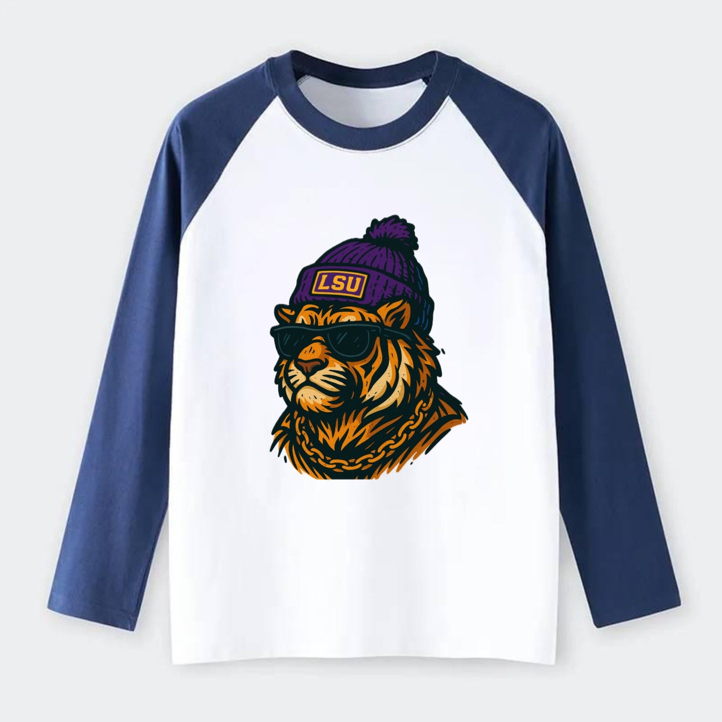 LSU Mike Tiger - Raglan Long Sleeve T-Shirt - Blue