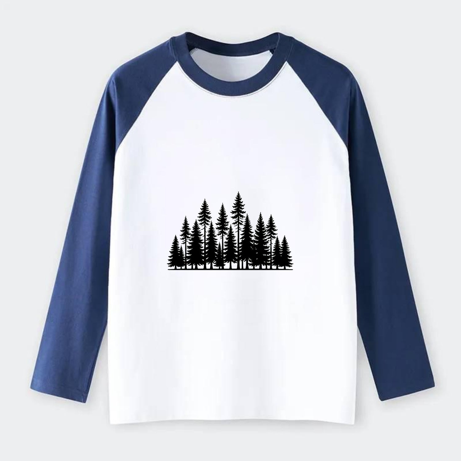 Pine Forest - Raglan Long Sleeve T-Shirt - Blue