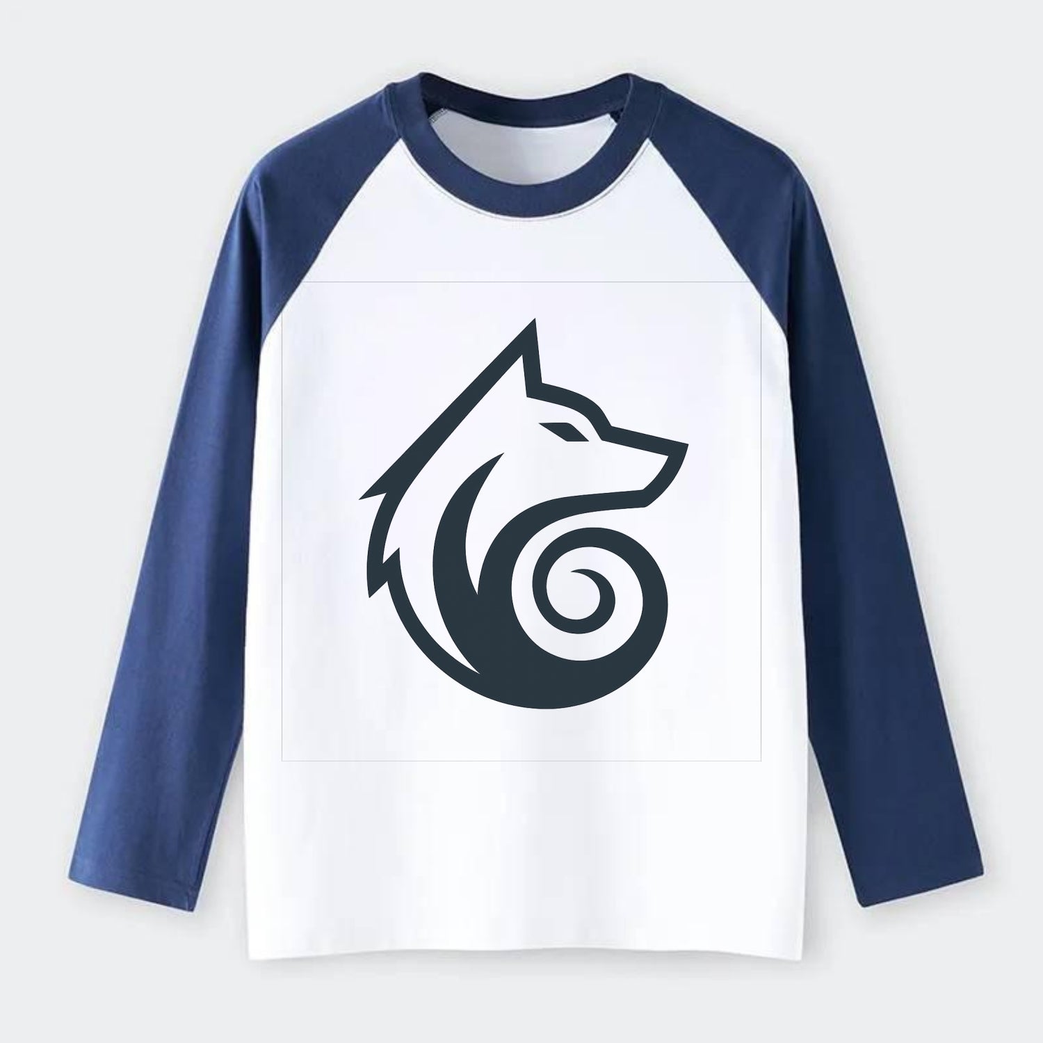 Wind Wolf Spiral  - Raglan Long Sleeve T-Shirt - Blue