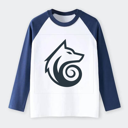 Wind Wolf Spiral  - Raglan Long Sleeve T-Shirt - Blue