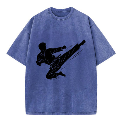Korean taekwondo flying kick - Vintage T-shirt - Blue