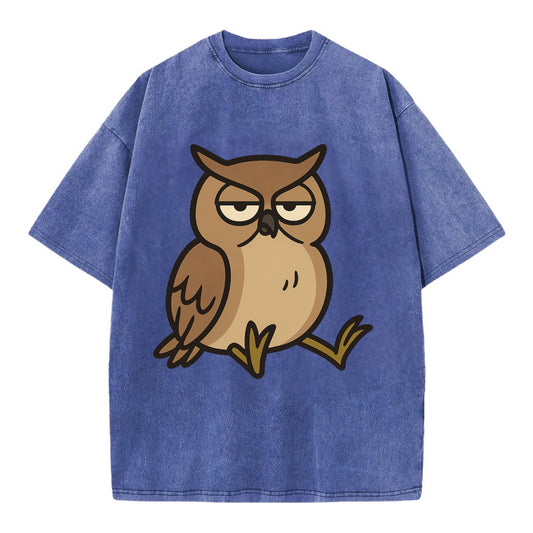 The Owl Judging Silently - Vintage T-shirt - Blue