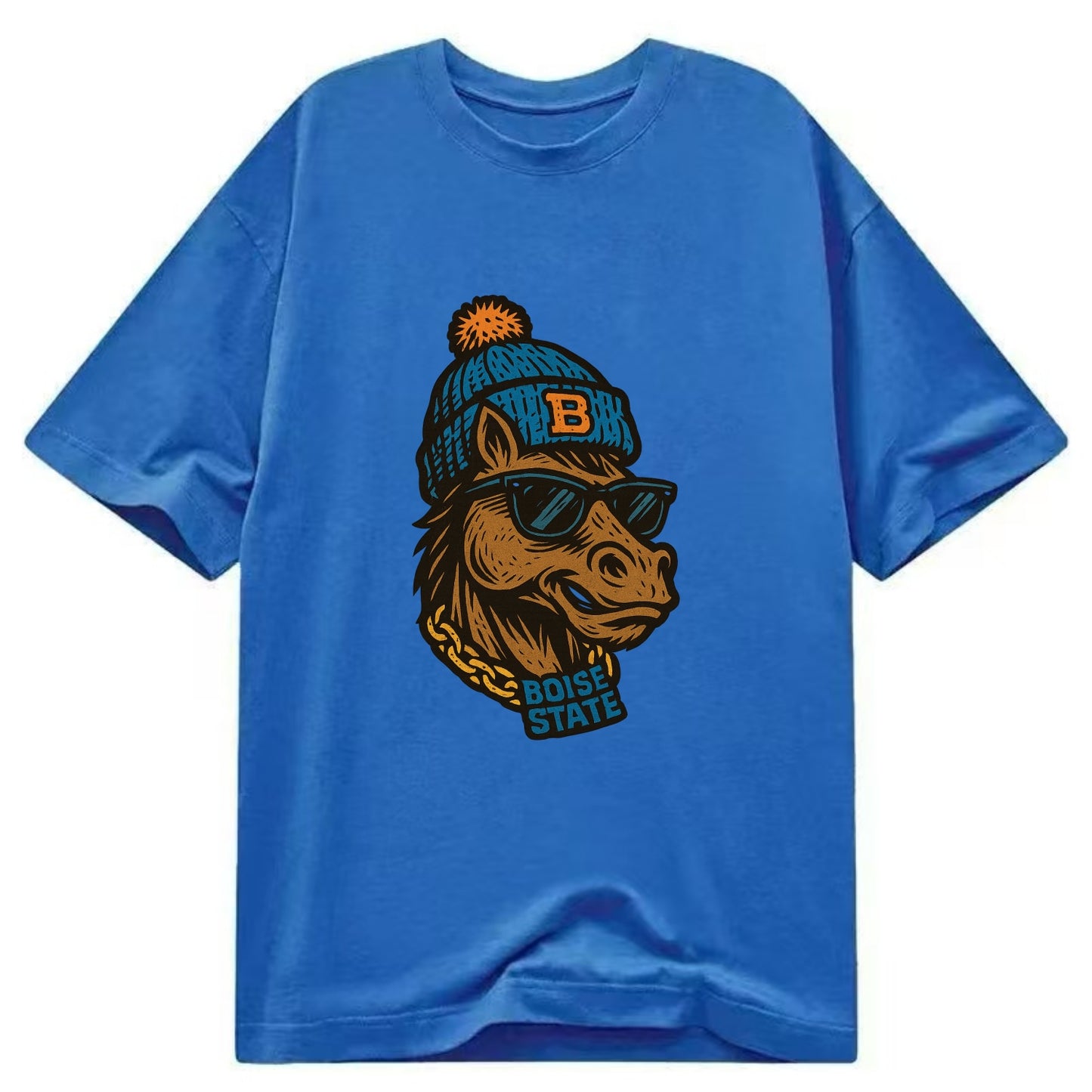 Boise Bronco wearing Boise State beanie with B patch - Classic T-shirt - Blue
