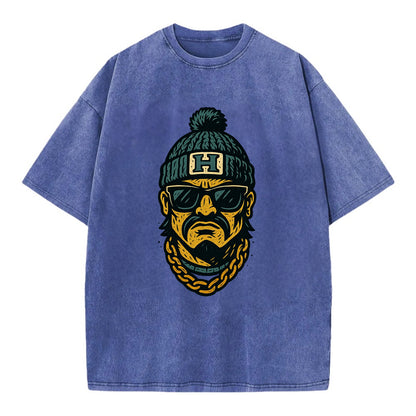 Honolulu Warrior wearing Hawaii beanie with H patch - Vintage T-shirt - Blue
