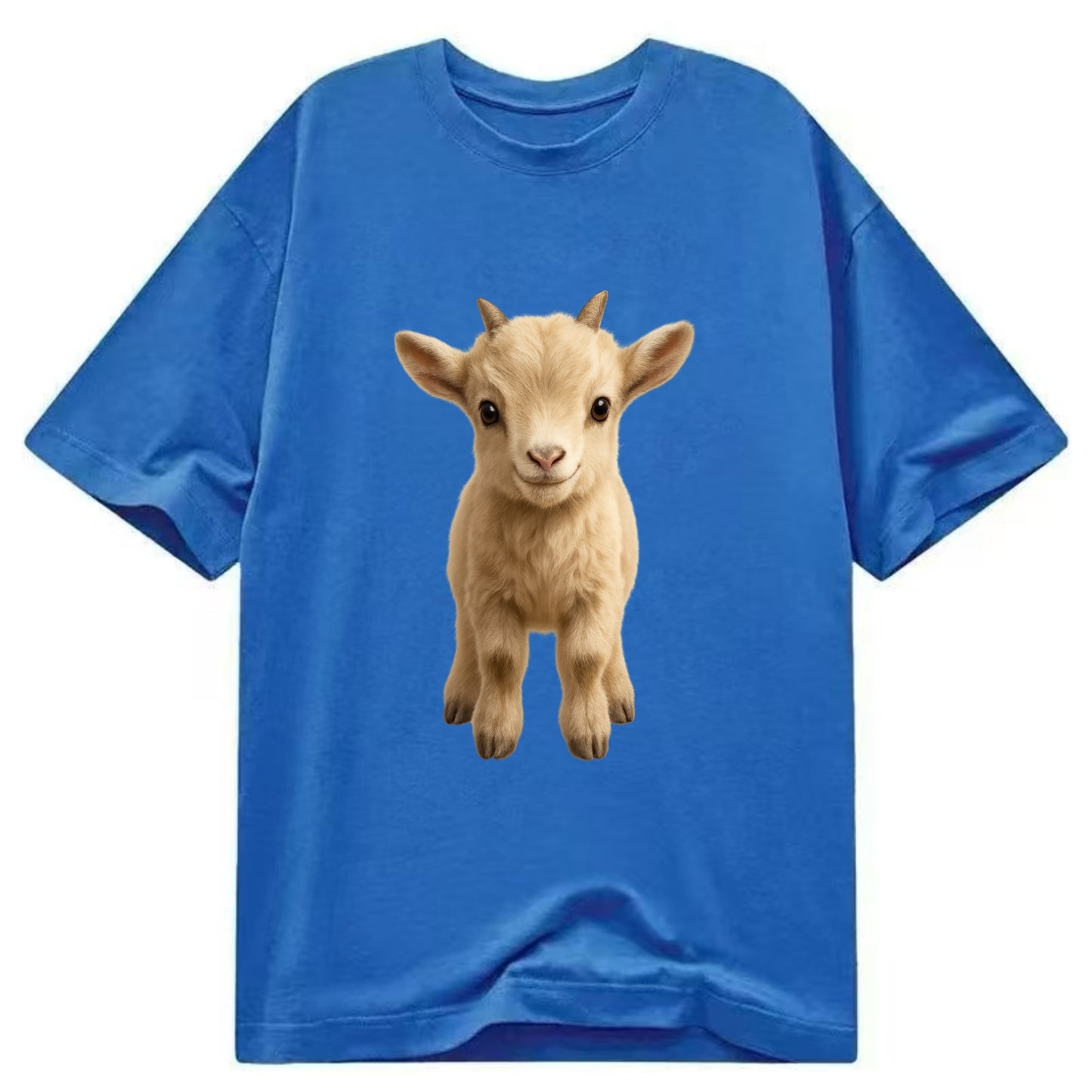 Baby Goat Kid - small horns, rectangular pupils, fluffy, playful eyes, - Classic T-shirt - Blue