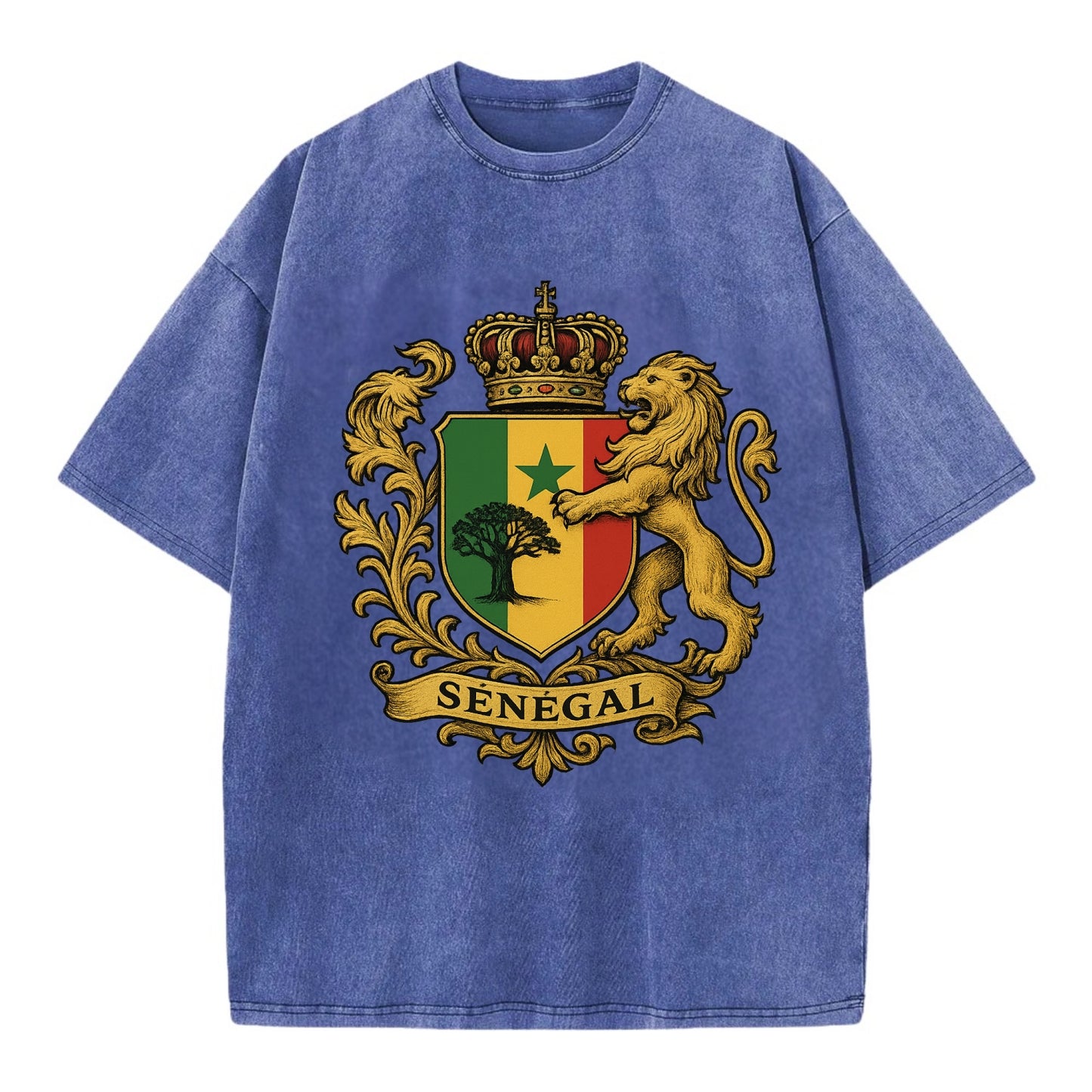 Senegal Lion Emblem  - Vintage T-shirt - Blue