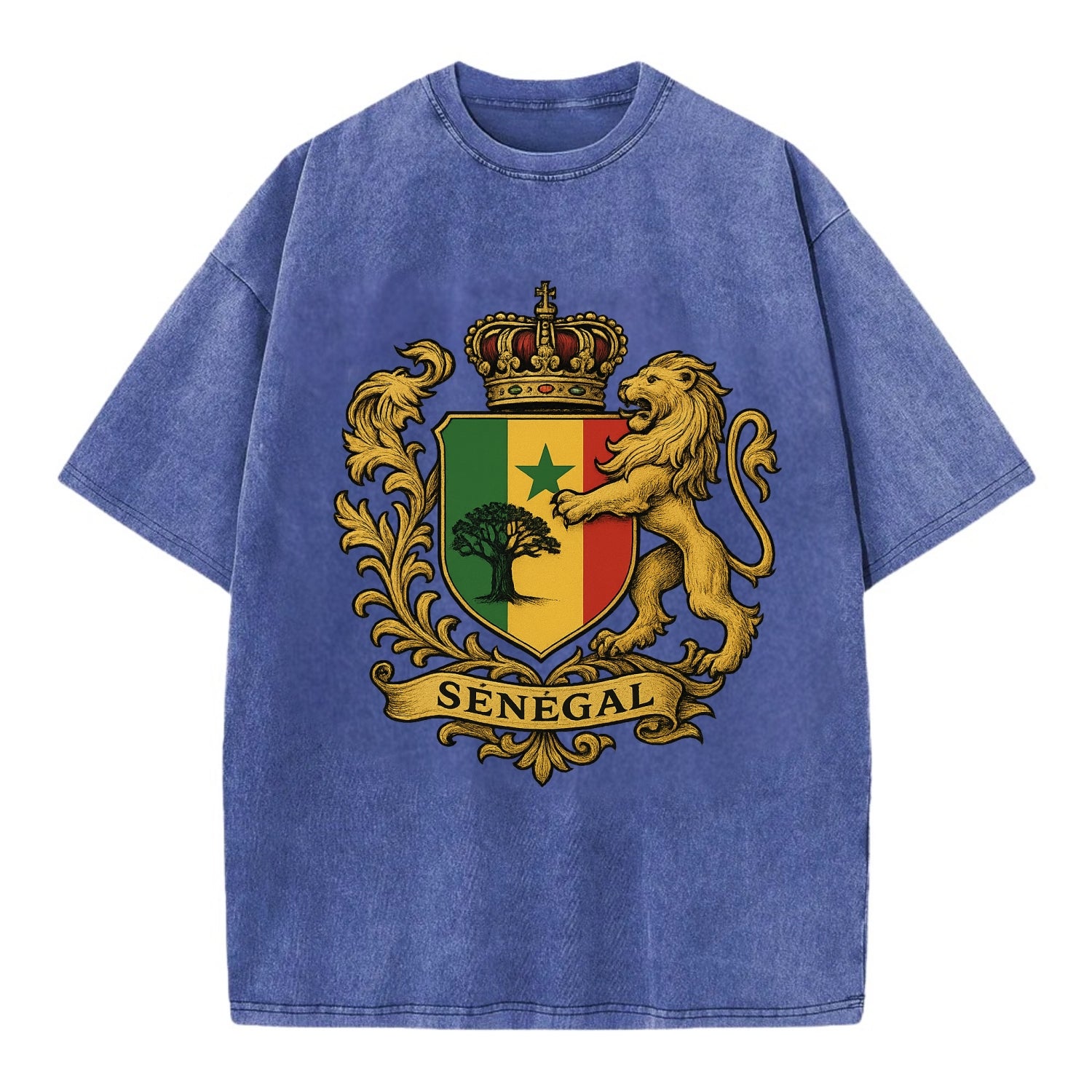 Senegal Lion Emblem  - Vintage T-shirt - Blue
