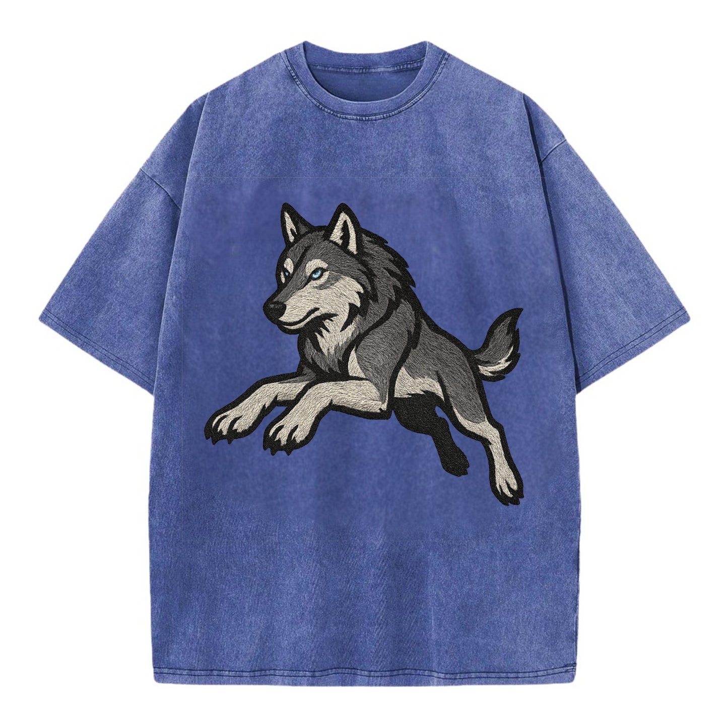 Wolf Leaping Action  - Vintage T-shirt - Blue