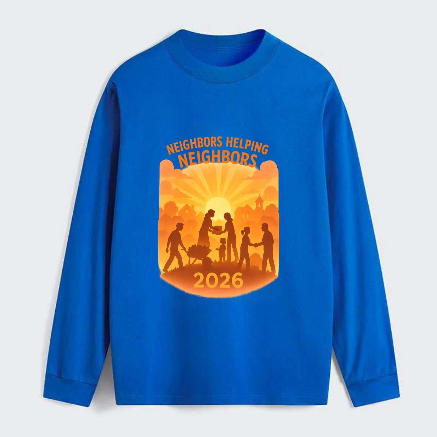 Local communities thriving with shared resources - "Neighbors Helping - Classic Long Sleeve Shirt - Blue