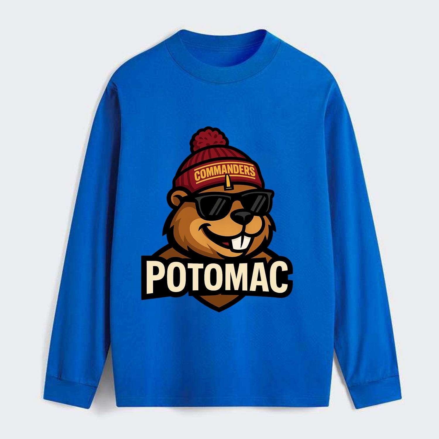 Potomac Beaver wearing Commanders beanie with monument patch and - Classic Long Sleeve Shirt - Blue