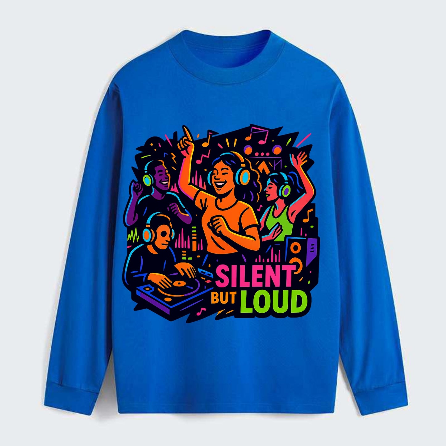 Silent disco dancers with glowing headphones - "Silent But Loud" - - Classic Long Sleeve Shirt - Blue