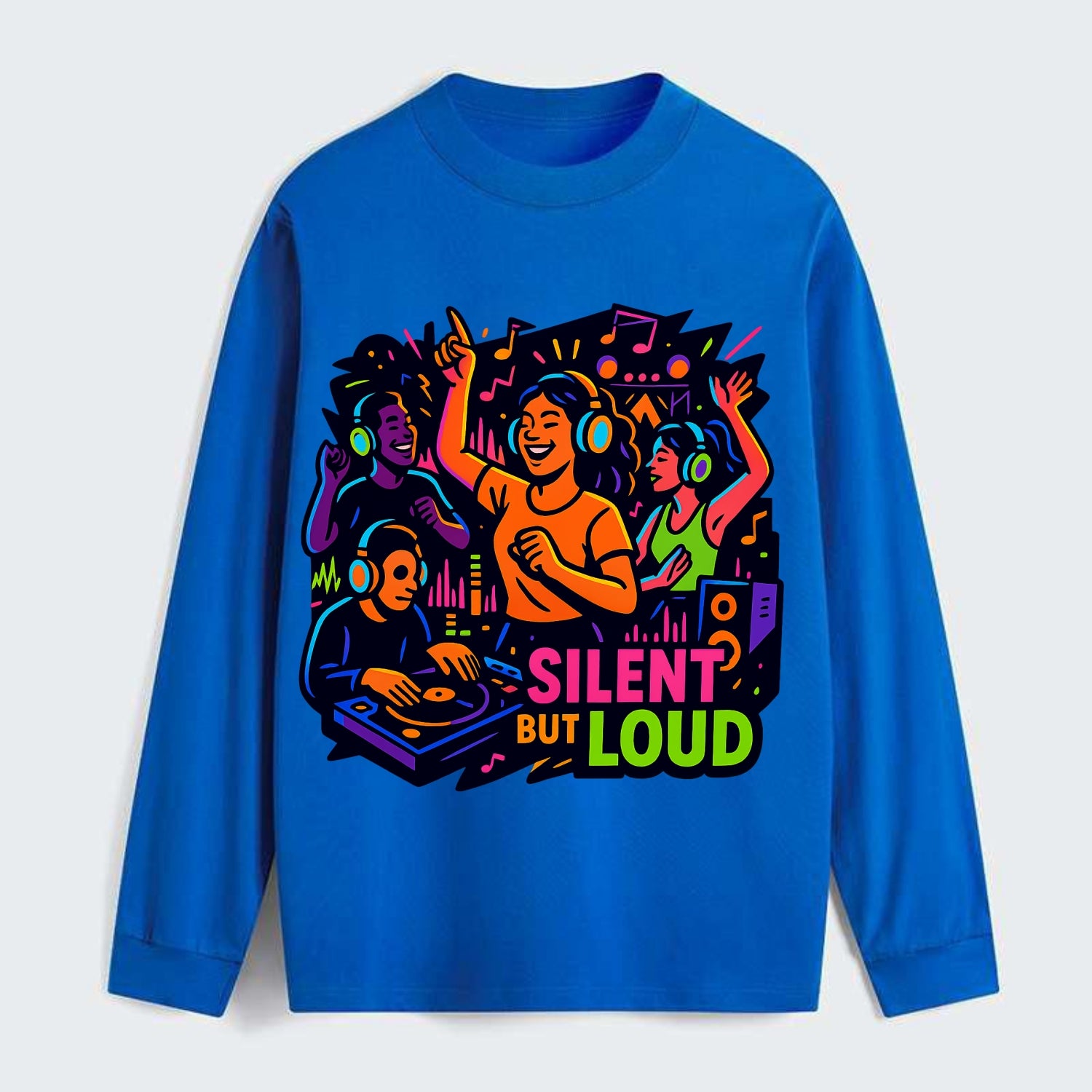 Silent disco dancers with glowing headphones - "Silent But Loud" - - Classic Long Sleeve Shirt - Blue