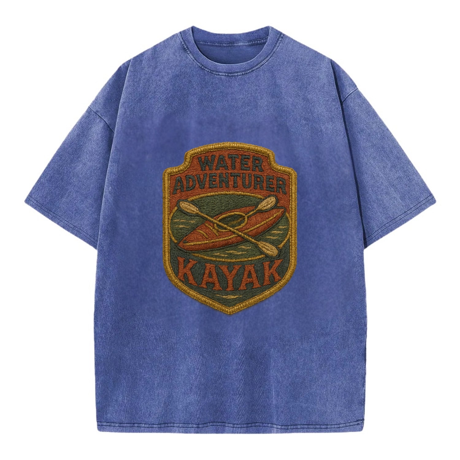 Kayak with paddle - water adventurer - Vintage T-shirt - Blue