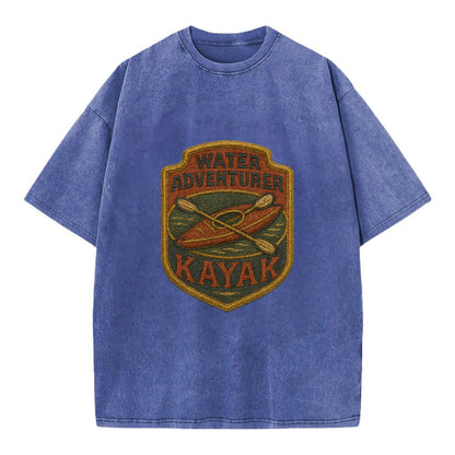 Kayak with paddle - water adventurer - Vintage T-shirt - Blue