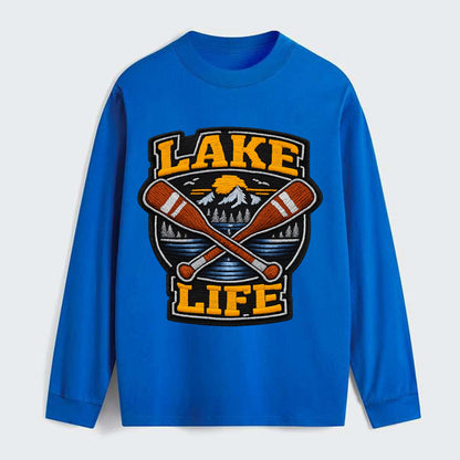 CANOE PADDLE - wooden paddle crossed in brown and cream , lake life - Classic Long Sleeve Shirt - Blue