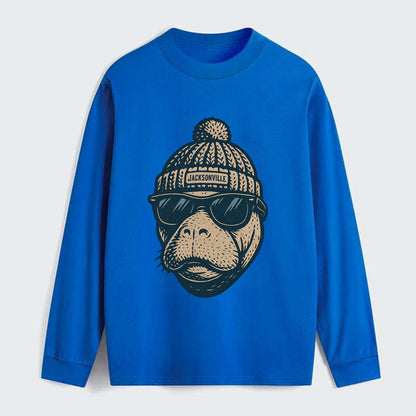 Jacksonville Manatee wearing Jacksonville beanie with pom pom and - Classic Long Sleeve Shirt - Blue