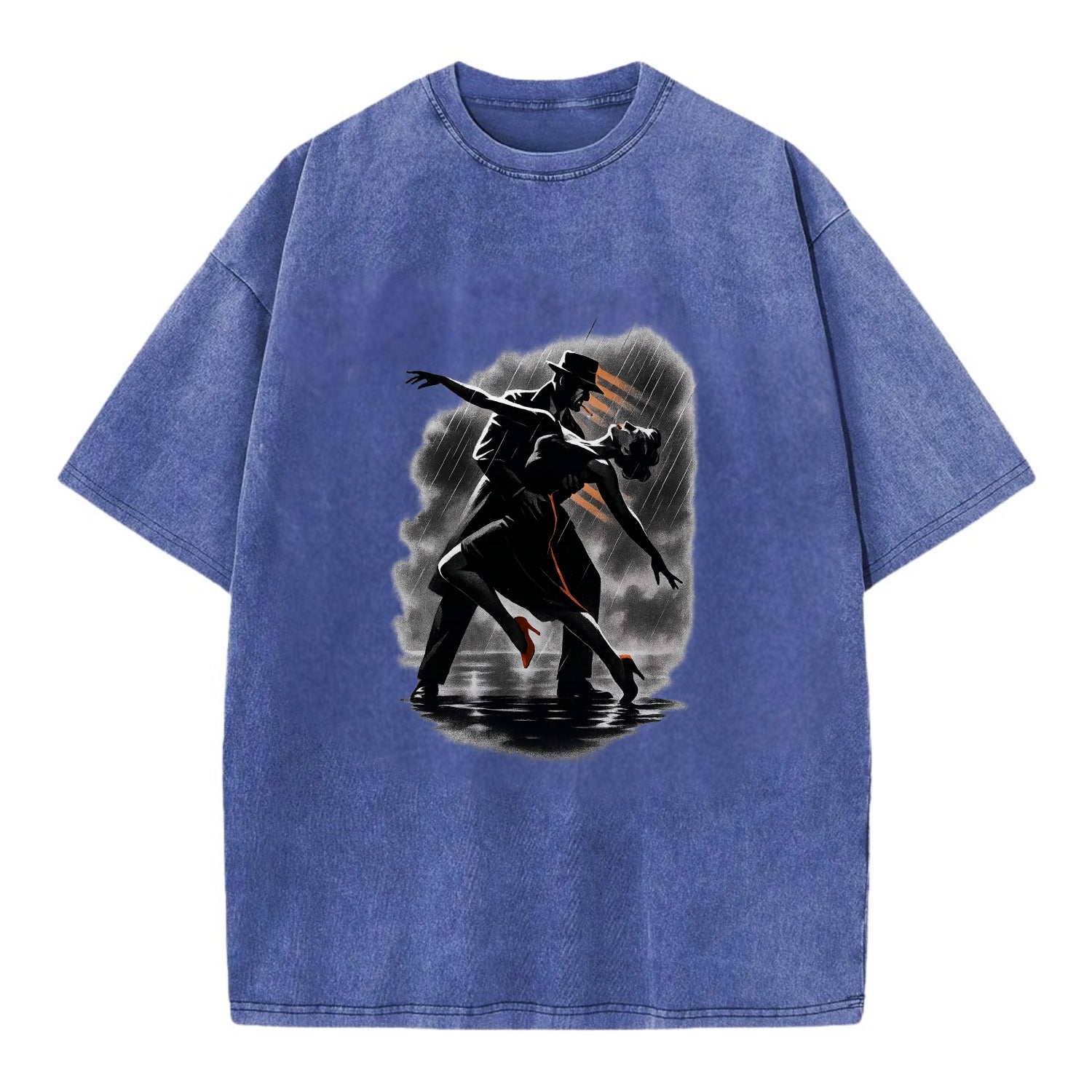 romantic dance pose with woman lifted in the air at lakeside - Vintage T-shirt - Blue