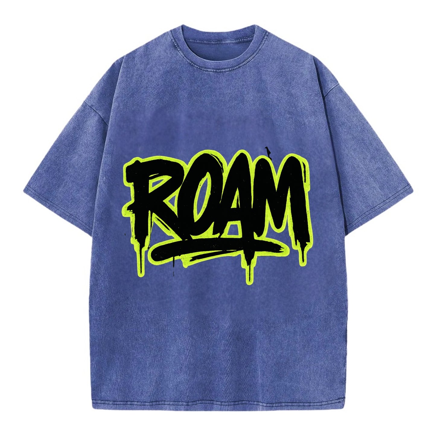 Bold typography design - "ROAM" - wander freely, no destination needed - Vintage T-shirt - Blue