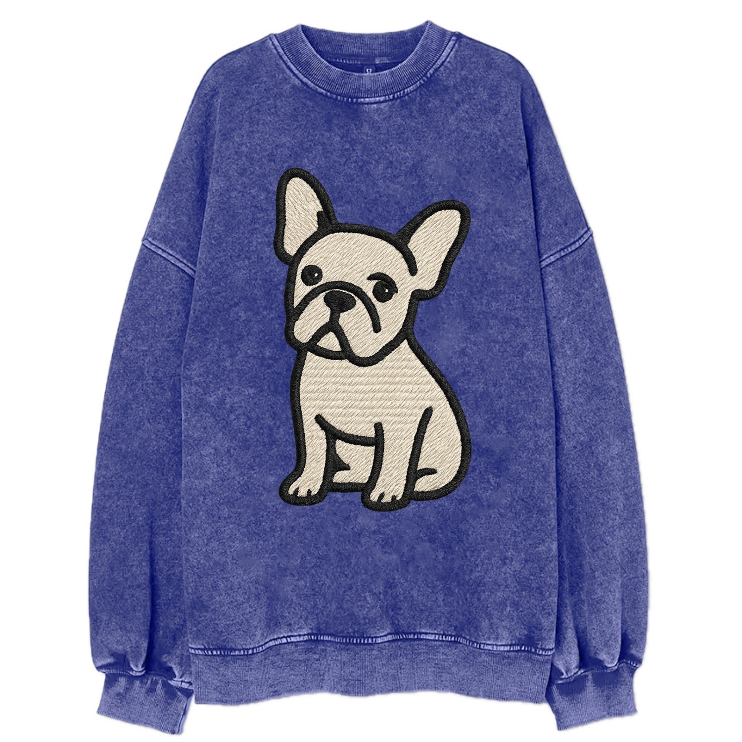 French Bulldog - Head tilt one ear up - Vintage Sweatshirt - Blue