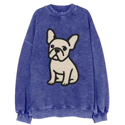 French Bulldog - Head tilt one ear up - Vintage Sweatshirt - Blue