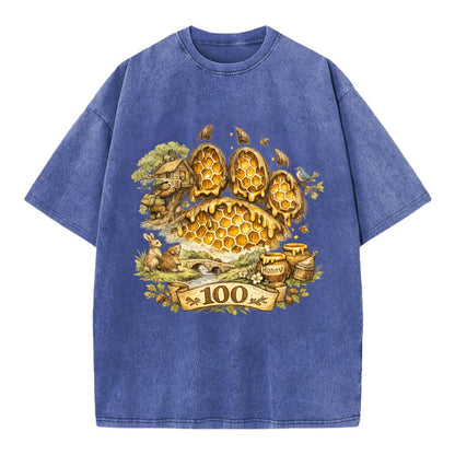 HONEY PAW | Bear paw print filled with honeycomb | Sticky evidence | Forest - Vintage T-shirt - Blue