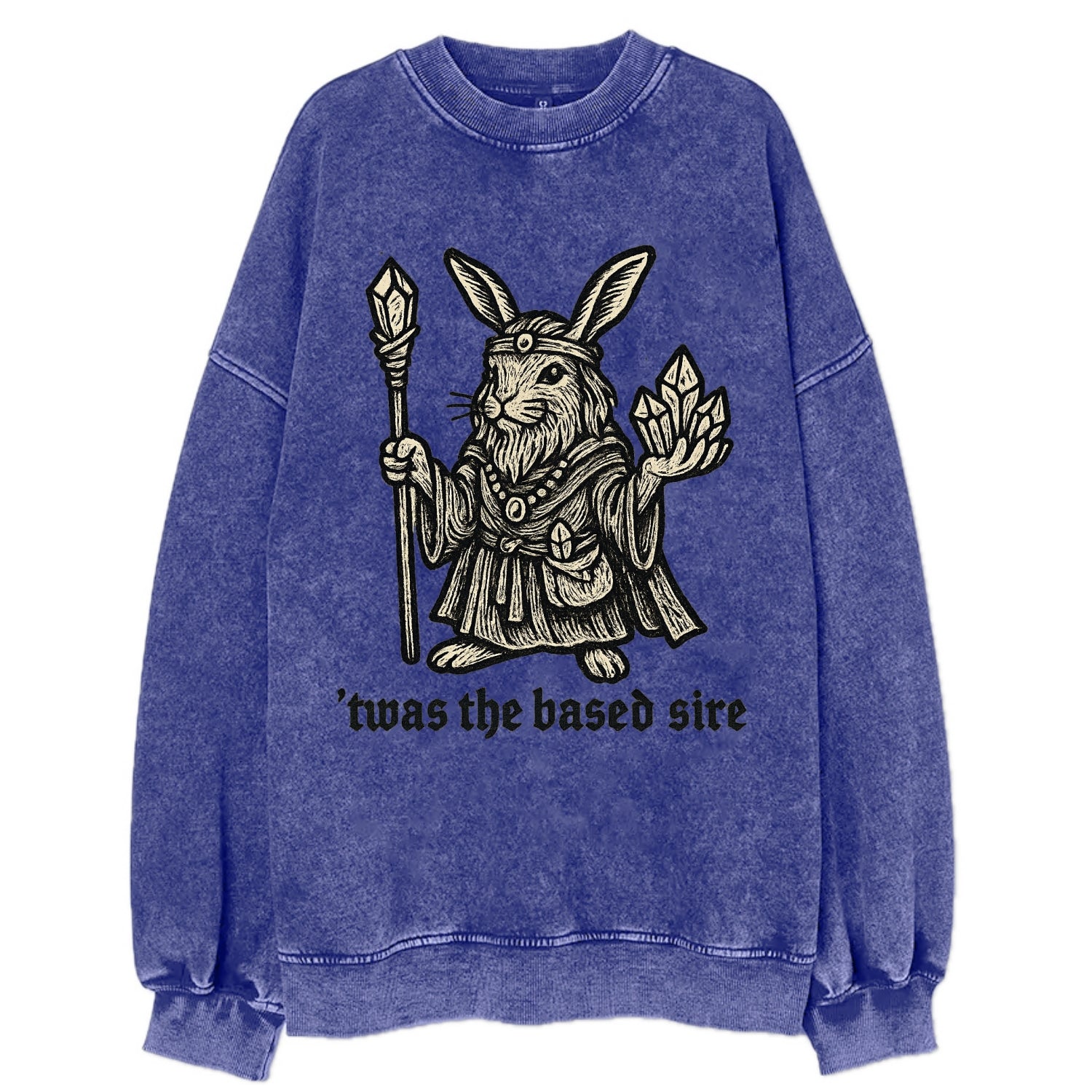Crystals Healing Hippie Rabbit  - Vintag Vintage Sweatshirt - Blue