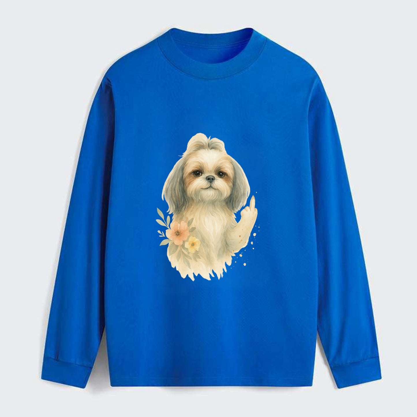 Shih Tzu with long flowing silky hair, tiny paw showing attitude - Classic Long Sleeve Shirt - Blue