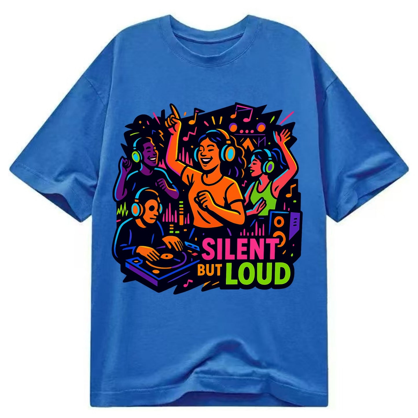 Silent disco dancers with glowing headphones - "Silent But Loud" - unique concert - Classic T-shirt - Blue
