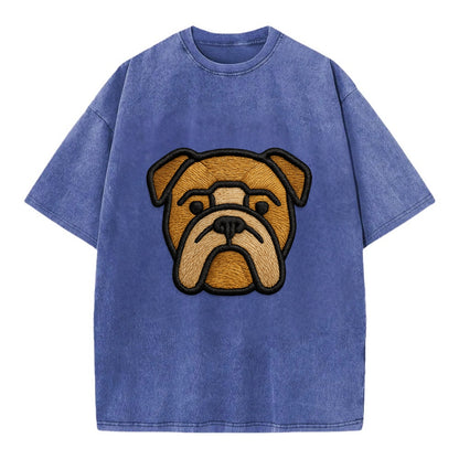 Bulldog - Minimalist geometric design wi - Vintage T-shirt - Blue