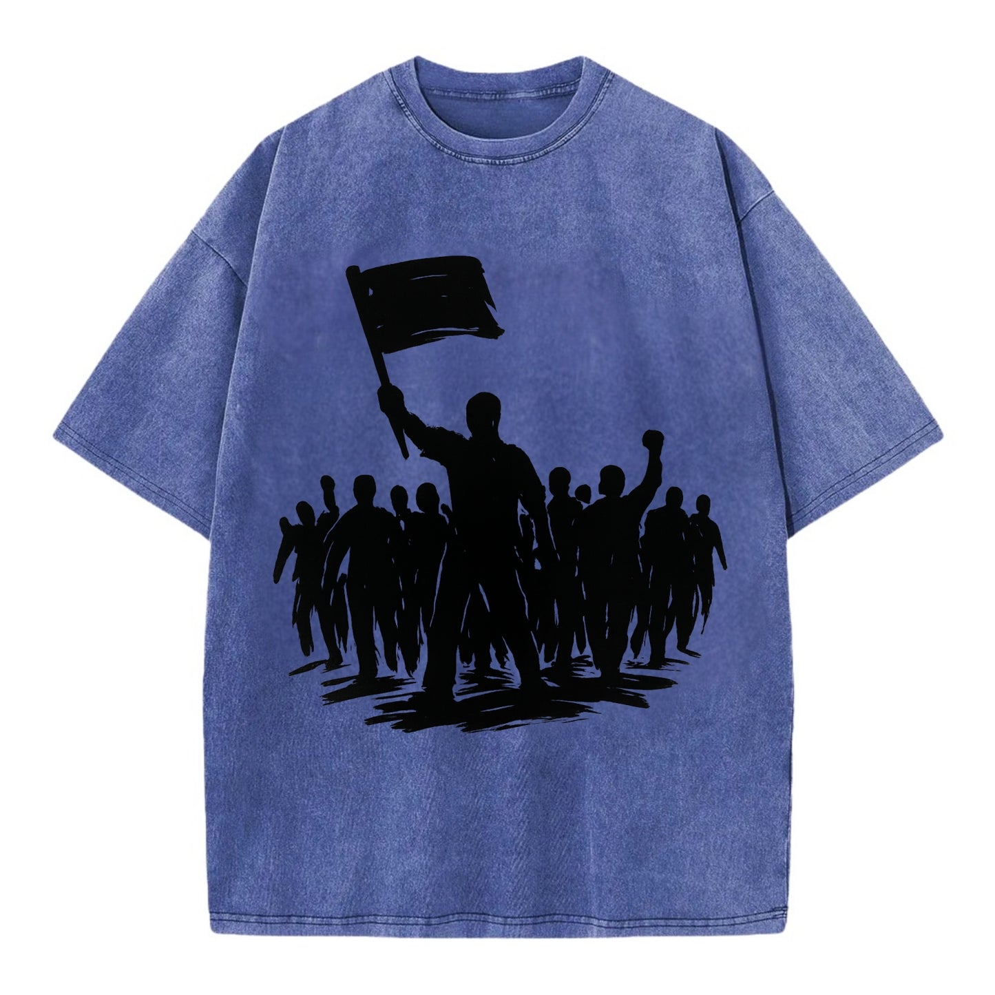 Crowd of protesters marching - solidarity movement ink painting - Vintage T-shirt - Blue