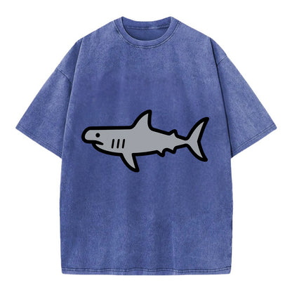 Hammerhead Shark - Gray distinctive head flat side profile - Vintage T-shirt - Blue