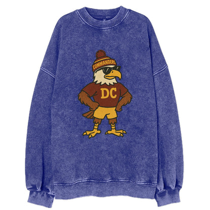 DC Eagle wearing Commanders burgundy and gold beanie with pom pom and wayfarer - Vintage Sweatshirt - Blue
