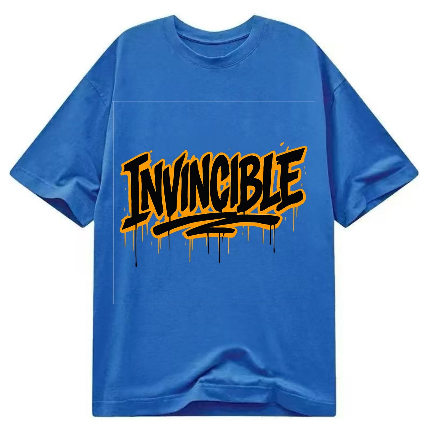 Bold typography design - "INVINCIBLE" - cannot be defeated, unconquerable - Classic T-shirt - Blue