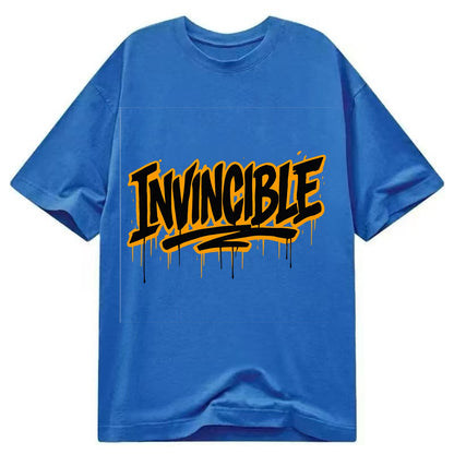 Bold typography design - "INVINCIBLE" - cannot be defeated, unconquerable - Classic T-shirt - Blue