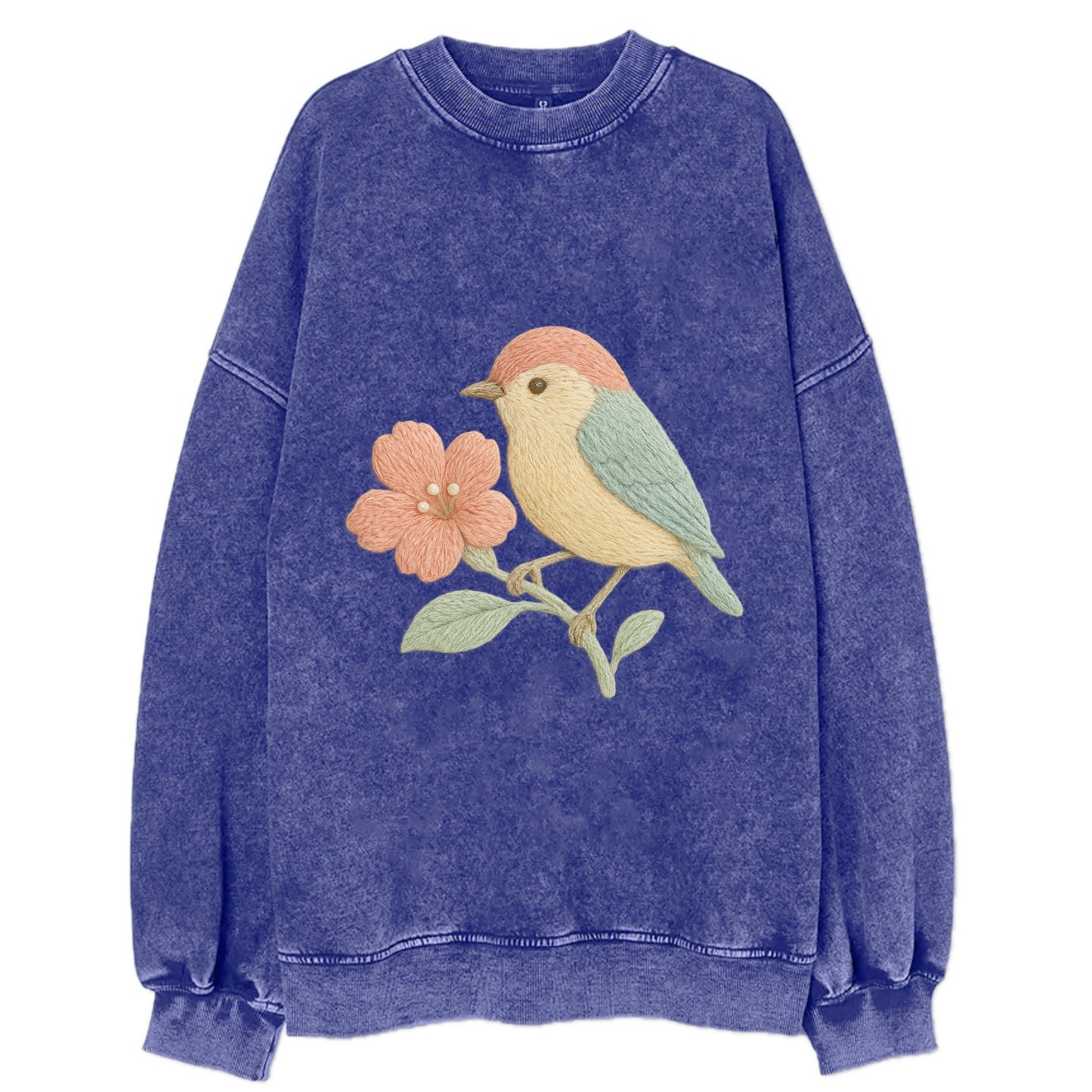 Peach Flowerpecker - Vintage Sweatshirt - Blue