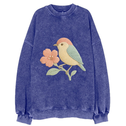 Peach Flowerpecker - Vintage Sweatshirt - Blue