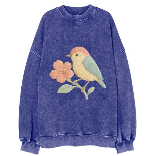 Peach Flowerpecker - Vintage Sweatshirt - Blue
