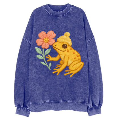 Yellow Dart Frog - Vintage Sweatshirt - Blue