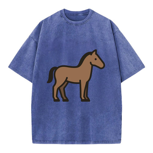 Horse - Brown standing pose flat side profile - Vintage T-shirt