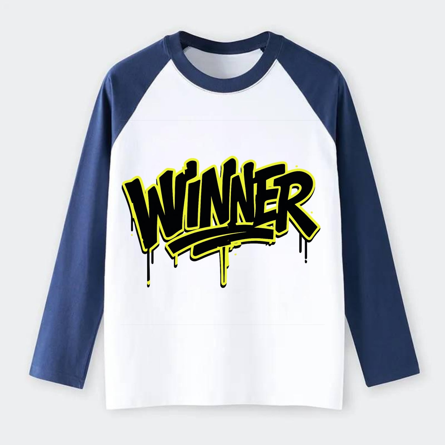 Bold typography design - "WINNER" - victorious mindset, champion - Raglan Long Sleeve T-Shirt - Blue