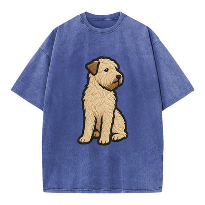 Soft Coated Wheaten Terrier - Light tan flowing coat embroidered pose - Vintage T-shirt - Blue