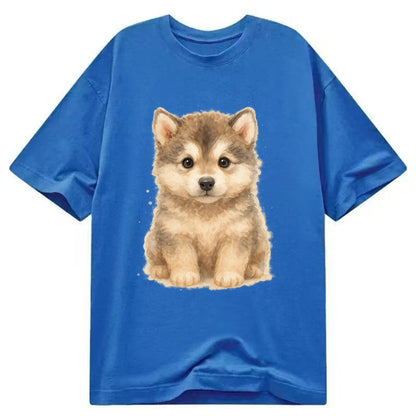 Baby Alaskan Malamute Puppy - wolf-like, fluffy coat, friendly eyes, - Classic T-shirt - Blue