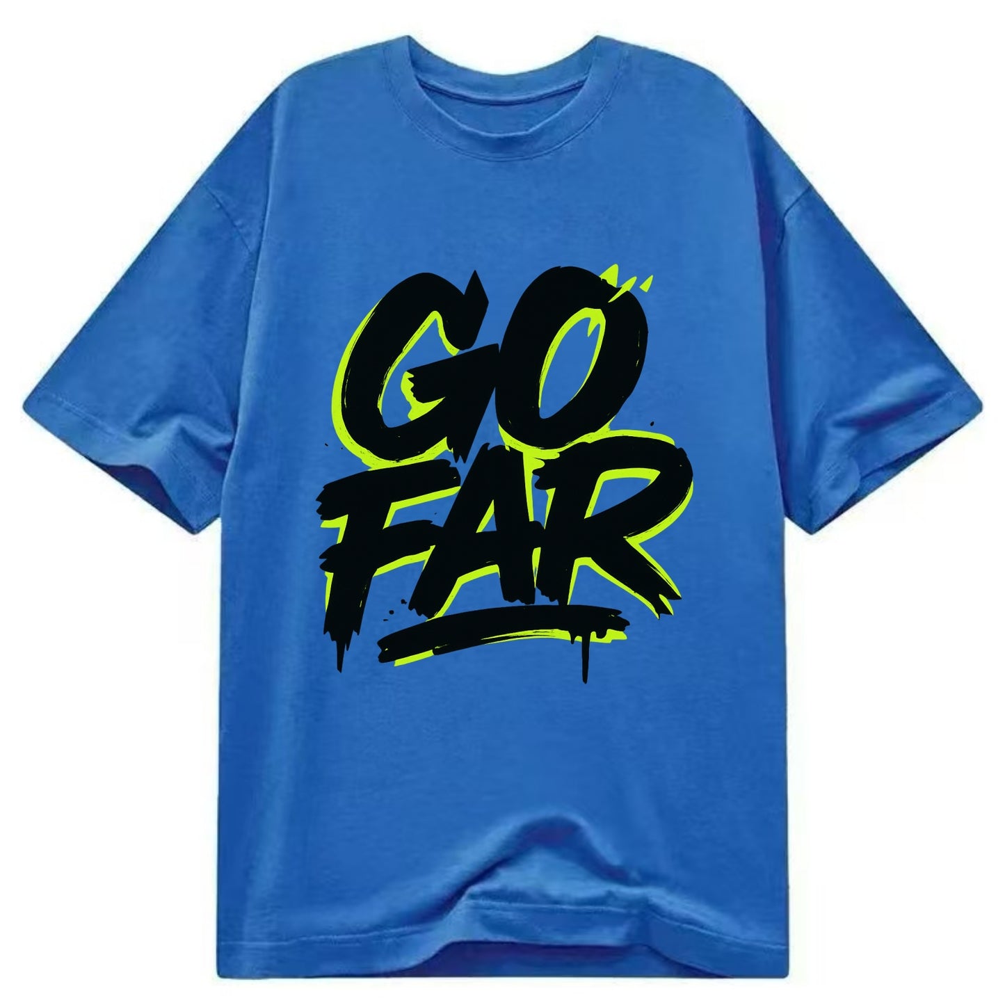 Bold typography design - "GO FAR" - distance goals, pushing limits - Classic T-shirt - Blue