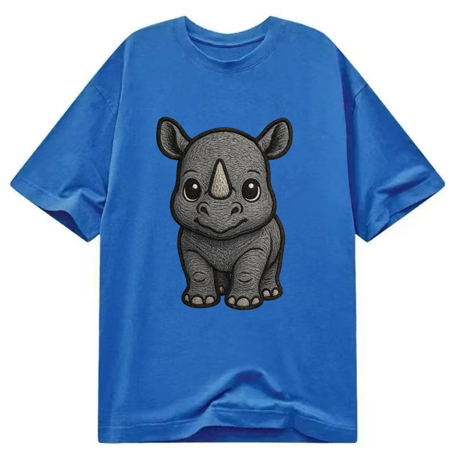 Baby Rhino - gray armor skin, tiny horn nub, round eyes, front-facing, tank baby - Classic T-shirt - Blue