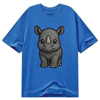 Baby Rhino - gray armor skin, tiny horn nub, round eyes, front-facing, tank baby - Classic T-shirt - Blue