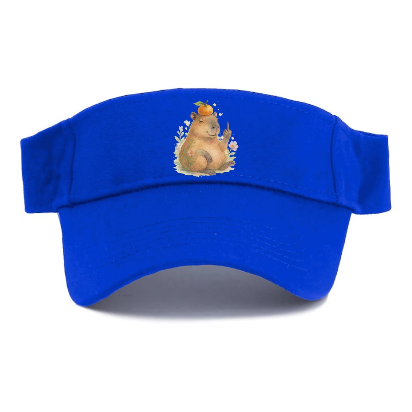chonky capybara relaxing with orange on head, one webbed middle finger up - Visor - Blue