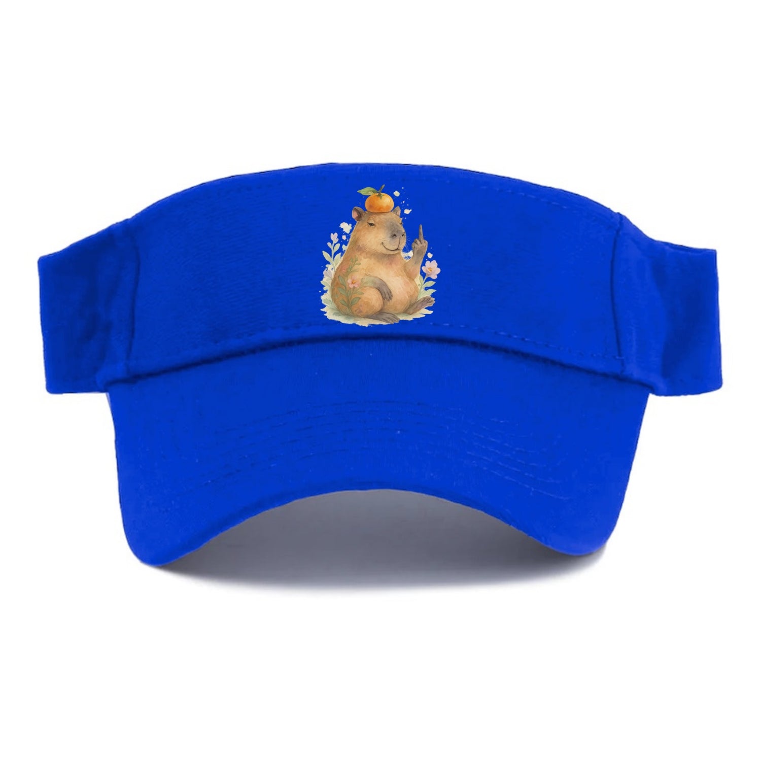 chonky capybara relaxing with orange on head, one webbed middle finger up - Visor - Blue